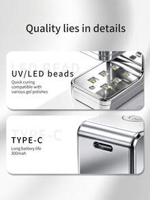 XEIJAYI 1個迷你可充電式UV LED美甲燈，適用於凝膠美甲，快速乾燥美甲燈機器，UV LED凝膠美甲指甲乾燥燈，美甲工具，可充電式沙龍設備 - 銀色 - 查看 6