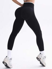 Women's Outdoor Contrast Color Sports Pants, Black - Black - View 3