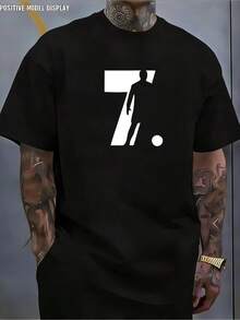 Camiseta unisex de manga corta, camiseta de hombre con estampado 'Silueta de Fútbol Número 7', camiseta deportiva casual, playeras hombre, spiderman, ,  mujer, romwe men, boho chic, regalos para maestros, camiseta de mujer, atuendos curvy para hombre, y2k. - Negro - Ver 6