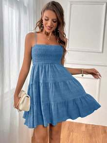 sfvsSoleia Vestido De Tirantes De Espagueti Con Dobladillo Con Volantes De Color Sólido Para Mujervfdw Y4XH - Niebla azul - Ver 6