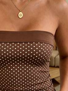 Summer Minimalist Versatile Polka Dot Y2K Babe Style Strapless Slim Top - Brown - View 3