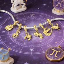 金色十二星座吊坠串珠，适合搭配原创手链，DIY生日饰品礼物 - 金黃色 - 查看 4