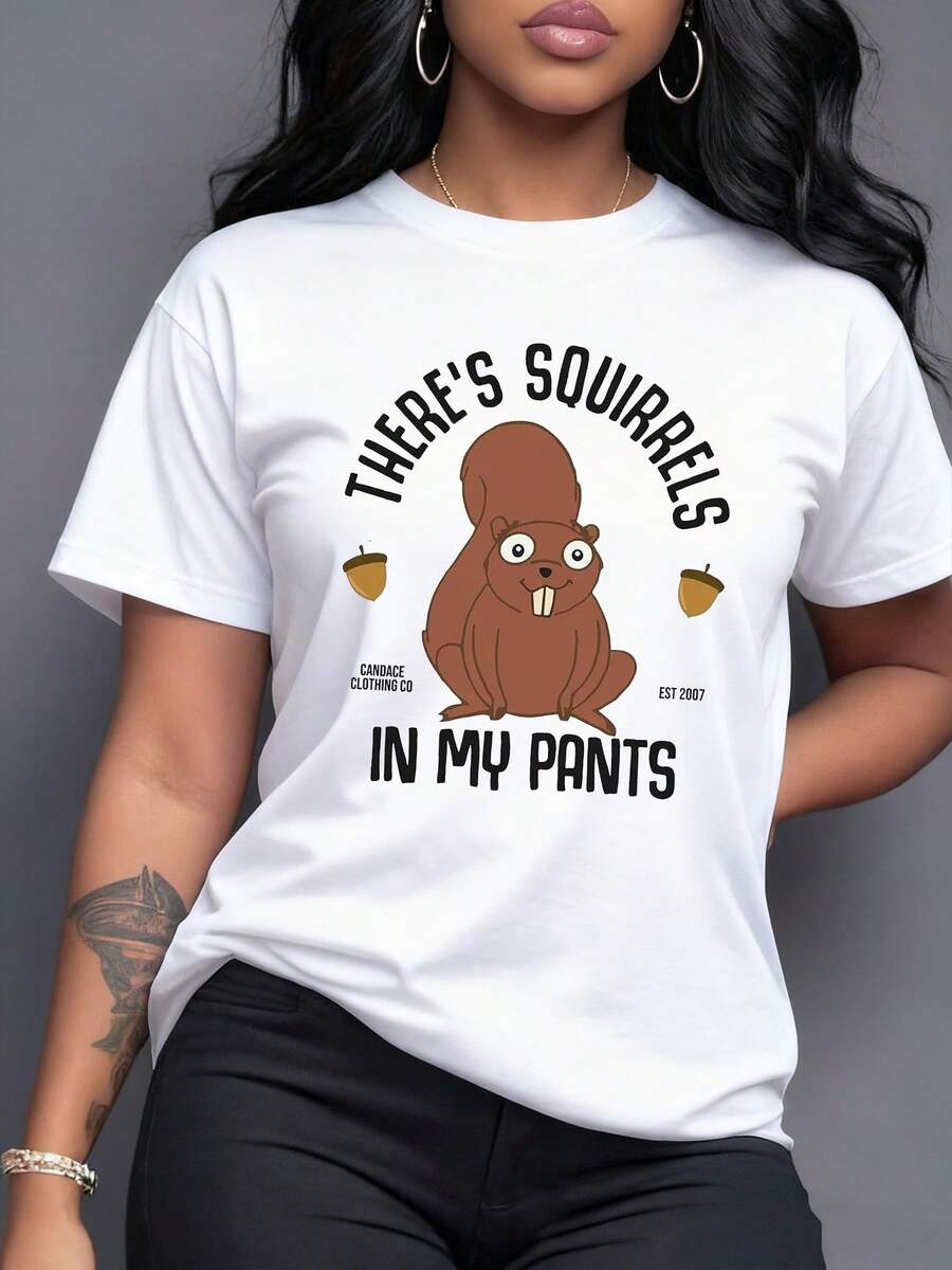 Ardilla simpática con bellotas que simboliza alegría y energía juguetona en un día casual divertida camiseta para mujer cómoda y moderna para uso diario - Blanco - Ver 1