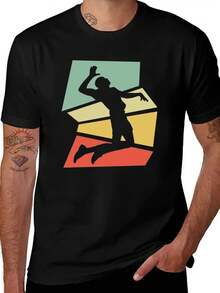 Unisex T-Shirt Made Of Pure Cotton, 2026 New Model Vintage Volleyball Player & Spiker Silhouette Graphic T-Shirt Black Retro 80s/90s Style With Female Athlete Action Print, Casual Crew Neck Tee For Volleyball Fans, Clothing, Summer T-Shirt, Blouse, Basic Tops, Tops, Creative Design, Outdoor Play, Cool Style, Fun Design, Great For Outdoor Play - Black - View 5