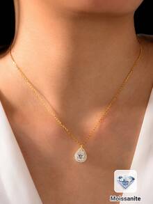 Dây chuyền mặt dây hình giọt nước bằng bạc Sterling 925 đính đá Moissanite 1.25ct, thích hợp cho tiệc tùng, liên hoan, ngày Valentine, lễ tốt nghiệp, kỳ nghỉ, đám cưới, lễ đính hôn, quà tặng. - Vàng - Xem 1