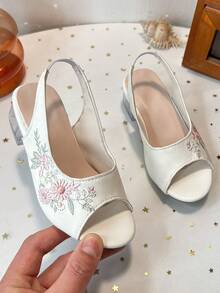 Peep-Toe High Heel Sandals, Open-Back With Ankle Strap - White - View 1
