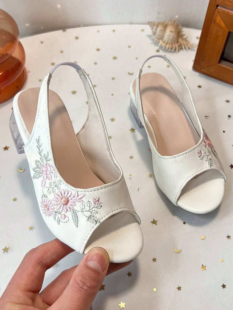 Peep-Toe High Heel Sandals, Open-Back With Ankle Strap - White - View 1