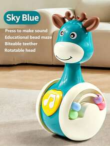 Giraffe Baby Rolling Rattle Toy With Teether -Press Music Button, Encourages Crawling, Educational Numbers - Multicolor - View 10
