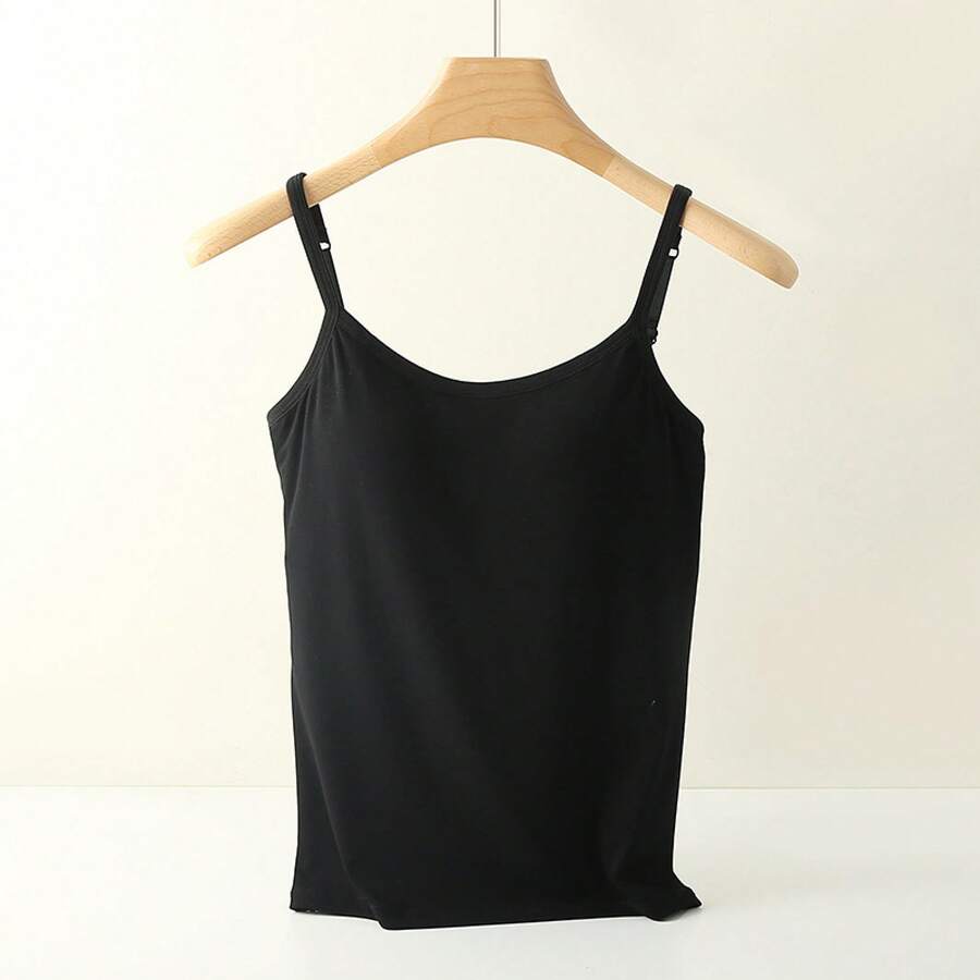 Women's Long Modal Tank Top With Cups, Open Back, Basic White - Black - View 1