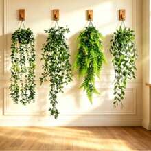 1pc/4pcs Hanging Greenery Set - Mandala Eucalyptus Artificial Flowers, Realistic Faux Vines, Plastic Indoor/Outdoor Hanging Decor, Suitable For Wedding/Office/Living Room/Balcony & Tabletop, Low Maintenance Artificial Plants (Planter Not Included) - Green - View 1