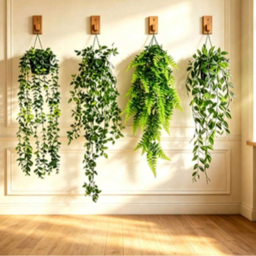 1pc/4pcs Hanging Greenery Set - Mandala Eucalyptus Artificial Flowers, Realistic Faux Vines, Plastic Indoor/Outdoor Hanging Decor, Suitable For Wedding/Office/Living Room/Balcony & Tabletop, Low Maintenance Artificial Plants (Planter Not Included) - Green - View 1