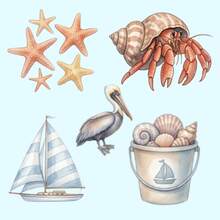 Autocollants décoratifs / Autocollants de série aquarelle plage voilier coquillage, autocollants de thème océan d'été pour journal, autocollants de scrapbooking - Autocollants décoratifs sur le thème de l'océan 2 - Voir 3