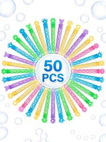 50支/包 彩色迷你泡泡棒批发 | 泡泡派对礼品 | 透明泡泡棒，适用于夏季户外派对、婚礼、聚会、派对用品、小礼物、泡泡制造玩具（不含泡泡液） - 彩色 - 查看 1