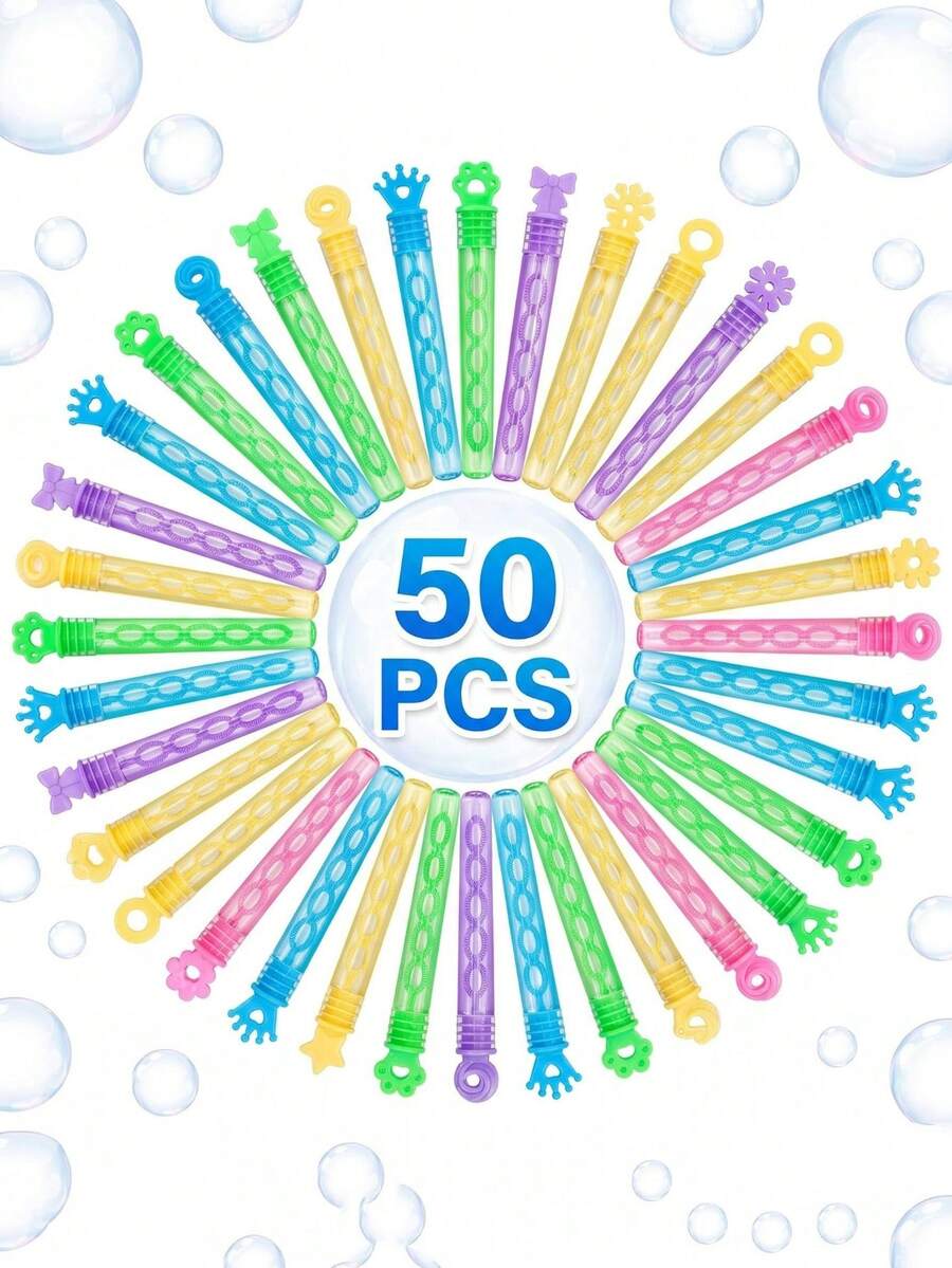 50支/包 彩色迷你泡泡棒批发 | 泡泡派对礼品 | 透明泡泡棒，适用于夏季户外派对、婚礼、聚会、派对用品、小礼物、泡泡制造玩具（不含泡泡液） - 彩色 - 查看 1