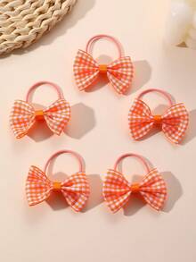 5pcs/10pcs Girls Elegant Checkerboard Bow Hair Scrunchies, Orange Tones, Suitable For Daily, Vacation, Graduation Season Decoration And Gifts - Multicolor - View 6