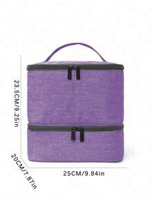Double Layer Cosmetic Storage Box With Removable Nail Polish Organizer Liner, Large Capacity Makeup Storage Bag, Suitable For Travel, Vanity, Salon And Home Use - Purple - View 2