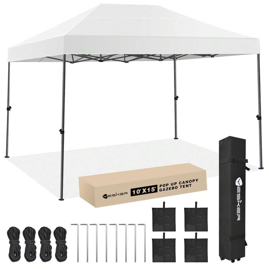 Waywe 10x15 Pop Up Canopy Tent - Instant Outdoor Canopy Easy Setup Gazebo, Waterproof & UV Protection, Large Adjustable Height Instant Sun Shelter Tents For Patio Backyard Market Party Events, White - 10*15FT - View 1