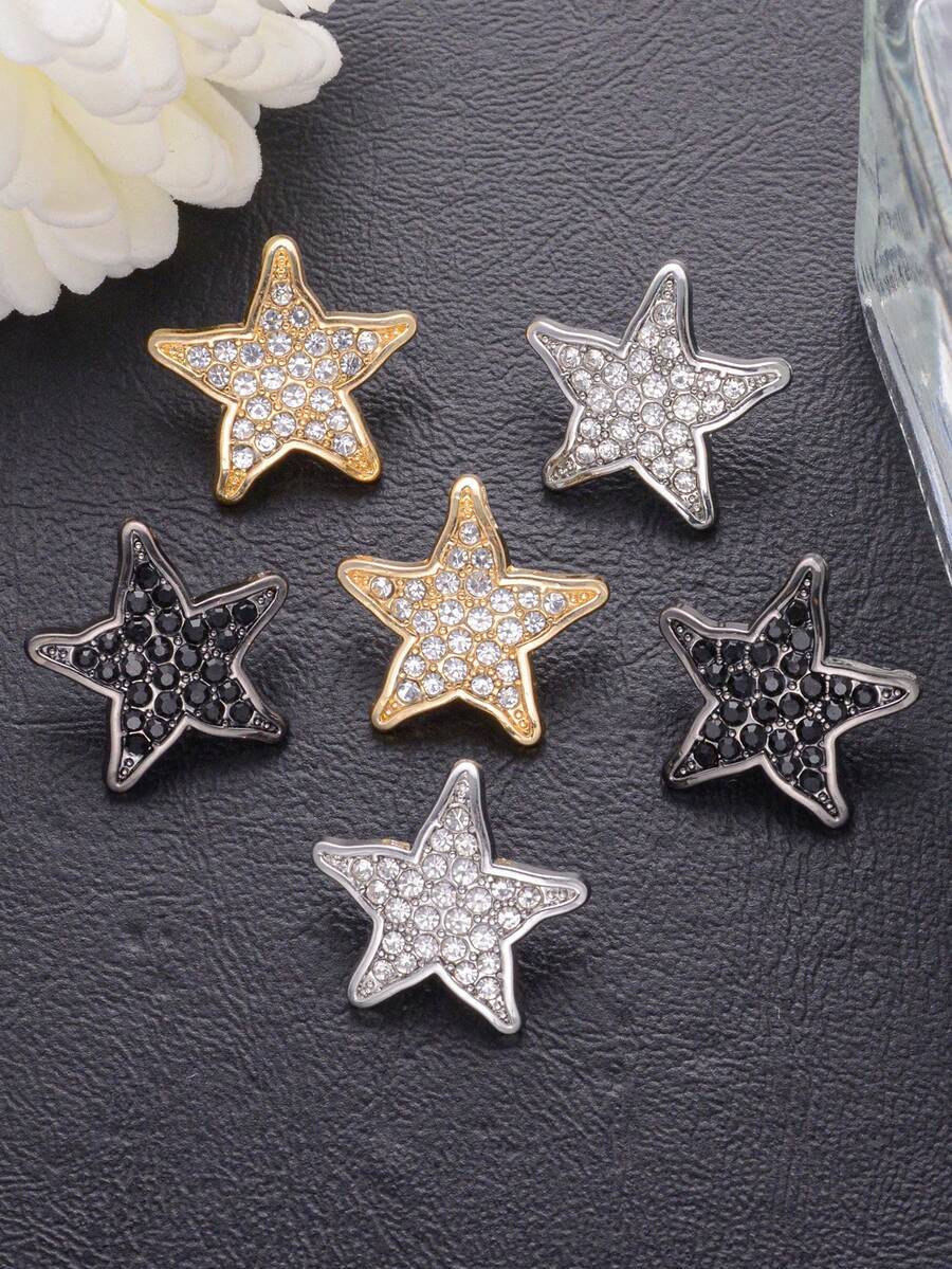 10 Peças Botões Decorativos de Metal de Alta Qualidade com Estrela de Cinco Pontas e Diamante, Adequados para Camisas, Cardigãs, Vestidos, Vestidos de Casamento, Suéteres, Jaquetas, Botões Decorativos de Costura Artesanal, DIY Sapatos, Bolsas, Caixas de Presente, Acessórios de Joalheria, Decoração de Feriados