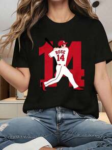 Camisetas de Mujer 100% Algodón con Cuello Redondo y Mangas Cortas con Interesantes Estampados. Camiseta con diseño de jersey de béisbol y patas tatadas, para mujer, estilo casual, con estampado gráfico, adecuada para Navidad. Camiseta unisex de algodón suelto, manga corta, cuello redondo, estilo vintage urbano. - Negro - Ver 1