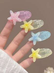 6pcs Girls Delicate Cute INS Style Versatile Hair Clips, Plaid 3D Starfish Side Bangs Decor Hairpins - Multicolor - View 8