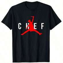 Camiseta Divertida de Chef de Restaurante - Logotipo de Chef Saltando con Cuchillo, 100% Algodón, Camiseta para Hombre, Camisetas con Gráficos Divertidos, Tallas S-XXXL - Negro - Ver 1