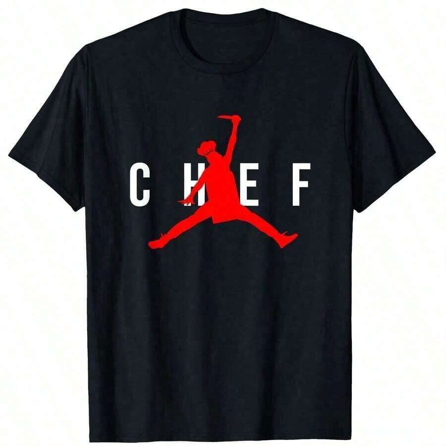 Camiseta Divertida de Chef de Restaurante - Logotipo de Chef Saltando con Cuchillo, 100% Algodón, Camiseta para Hombre, Camisetas con Gráficos Divertidos, Tallas S-XXXL - Negro - Ver 1