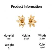 1 Pair Vintage French Style Elegant Gold Asymmetrical Floral Earrings, Suitable For Summer Beach Vacation - Yellow Gold - View 5