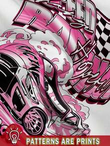 Set de 3 camisetas holgadas de cuello redondo con estampado gráfico de coche de carreras, motocicleta y coche retro para mujer, ligeramente transparentes, para el verano y vuelta al colegio - Multicolor 2 - Ver 3