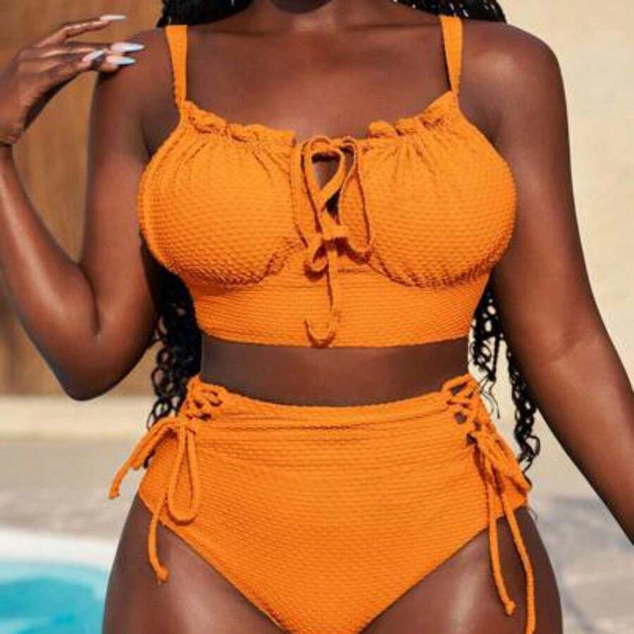 Slayr 2pcs/Set Green Sexy Women's Swimwear For Summer Beach Vacation - Naranja - Ver 1