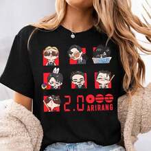 Camiseta Arirang 2.0, Camiseta con Gráficos de Grupo Adorables de la Gira 2026, Mercancía Inspirada en los Fans - Negro - Ver 2