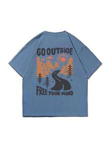 Men's Casual Retro Short-Sleeved T-Shirt With Beach And Surf Print, Comfortable And Breathable, Suitable For Summer, Fashionable Standout - 藍色 - 查看 3