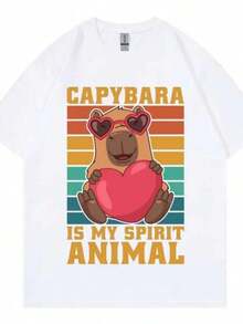 Funny Capybara With Heart Graphic T-Shirts, Clothing For Men And Women, Harajuku Y2k T-Shirts, Casual Fashion Short Sleeve T-Shirts - 白色的 - 查看 6