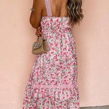 Bohemian Style Multicolor Floral Lace-Up High Waist Dress, Summer Vacation Elegant - Lila Púrpura - Ver 3