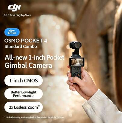  Cámara con estabilizador de bolsillo DJI Osmo Pocket 4 de 1 pulgada, cámara digital portátil OP, ideal para vlogs de viajes y videografía de belleza. Kit estándar. Paquete oficial.