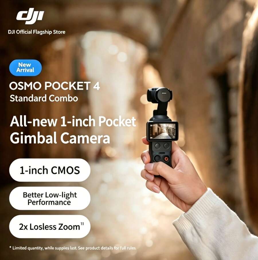 DJI Osmo Pocket 4 1-Inch Pocket Gimbal Camera, OP Handheld Digital Camera, Travel Vlog, Portable Beauty Videography Standard Kit, Official Package