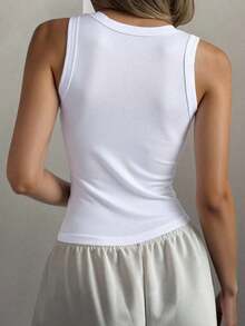 Camiseta de tirantes ajustada de unicolor para mujer, uso diario minimalista y casual - Blanco 4 - Ver 2