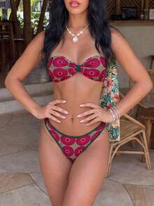 Conjunto de bikini bandeau sexy y elegante para mujer, traje de baño de alta elasticidad, Bottom con diseño único - Multicolor - Ver 4