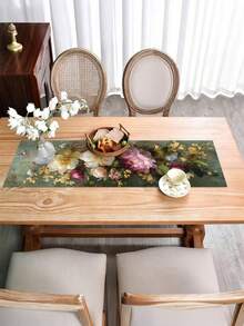 1 chiếc khăn trải bàn in họa tiết hoa hồng theo phong cách tranh sơn dầu cổ điển, mẫu mới nhất cho mùa hè, phong cách hoài cổ châu Âu, chất liệu polyester in họa tiết, thiết kế độc đáo, tinh tế và trang nhã, hình chữ nhật, dùng trang trí nhà cửa, cho bàn ăn (kích thước 13x35.4/47.2/63/72/78.7 inch) - màu xanh lá - Xem 1