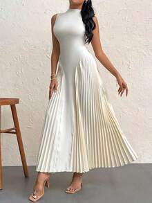 Vestido elegante de línea A ajustado con pliegues para mujeres - Albaricoque - Ver 4
