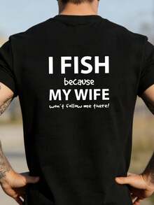 Camiseta Divertida para Hombre con Estampado "Picojo porque mi esposa me quita el pescado" - Regalo de Pesca Humorístico para Esposo, Camiseta Casual de Manga Corta con Cuello Redondo, Lavable a Máquina, Estilo Urbano, Adecuada para Uso Diario y Combinaciones Casuales, PLUS S.Png - Negro - Ver 1