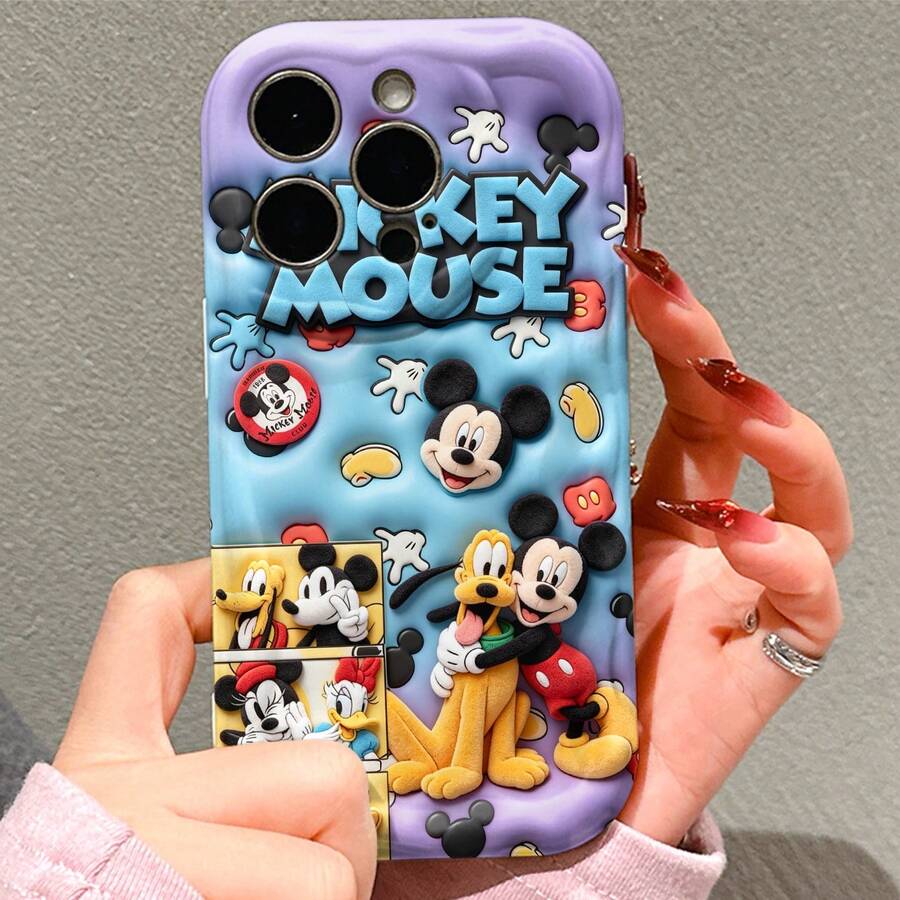Disney Mickey Mouse Phone Case, Official Disney Character Design, Classic Plush Mickey And Friends Collage Protective Cover. Compatible With IPhone 17, 16, 15, 14, 13, 12, 11 Pro Series, Featuring Plush-Style Mickey, Pluto, And Donald Duck Against A Purple Embossed Background With Mickey Head Patterns, Perfect For Disney Fans And Mickey Lovers To Showcase Their Favorite Character, Ideal For Birthdays, Holidays, Anniversaries, Graduation Gifts, Or Any Special Occasion To Surprise Family, Friends, Classmates, And Loved Ones. - 白色 - 查看 1