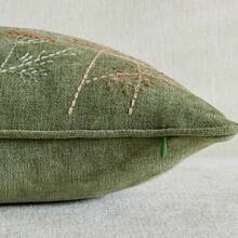 1pc Home Embroidered Throw Pillow Cover, Size 12x20 Inches, Bohemian Style Decorative Cushion Cover With Zipper, Suitable For Living Room Sofa Bed, Floral & Bee Design, Grayish Green - Green - View 4
