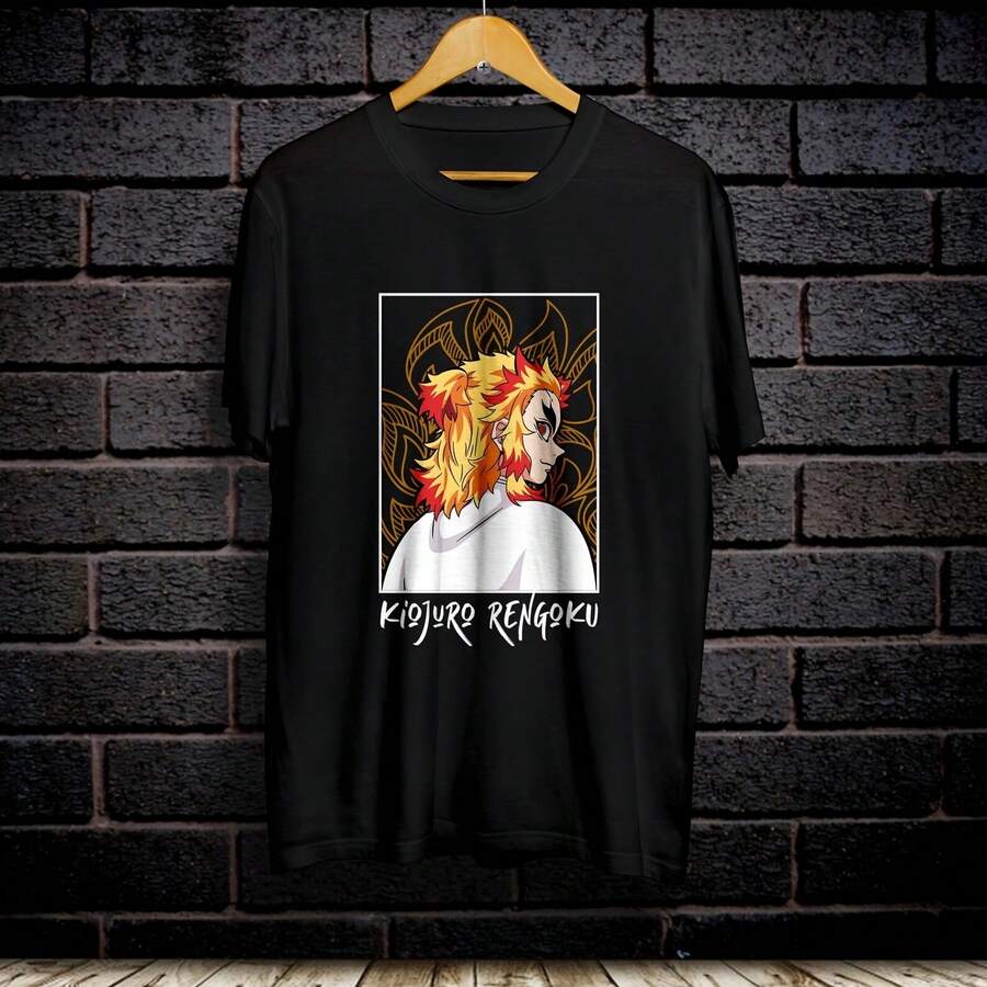 Rengoku 6 T-Shirt220g Heavyweight 100% Cotton T-Shirt. Butterfly Print. Unisex Sizing. Round Neck Inspirational T-Shirt. Cute And Beautiful Y2K-Inspired Summer Top, Perfect For The Outdoors, Home, Work, Or Street Wear. Casual, Loose-Fitting Everyday T-Shirt. - 黑色 - 查看 1
