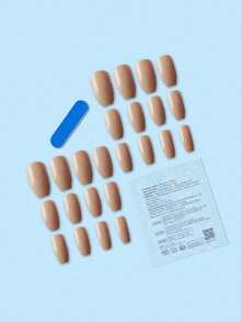 24 Pieces Short Coffin Nails Solid Color Acrylic Manicure Patches Acrylic Fiber Fake Nails Reusable Push-On Nails, Including Jelly Glue And Nail File, Suitable For Ladies Parties, Proms, Daily Casual Wear, Removable And Reusable Nail Decorations - Multicolor - View 2