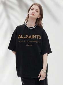 hombres y mujeres100% algodónCamiseta de ujer Estilo Vintage con Estampado Gráfico Allsaint ondon, Ropa Casual para Primavera y Otoño, Regalo Perfecto para Amantes de la oda - Negro - Ver 7
