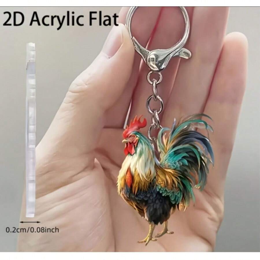 Móc khóa hình gà trống 2D bằng acrylic với khóa càng cua - Món quà Giáng sinh hoàn hảo cho những người đam mê xe hơi và phụ nữ sành điệu. - Xem 1