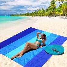 Beach Blanket Waterproof Sandproof Beach Mat 79" X 55"For 2-6 Adults Quick Drying Outdoor Picnic Mat Beach Accessories For Travel, Camping, Hiking - Blue+Grey - View 5