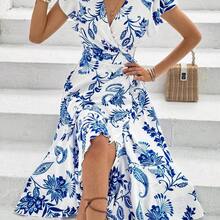 Women's Floral Printed Wrap Style Midi Dress Maxi Women Outfit - Caqui - Ver 2