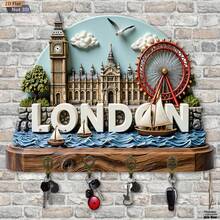 1pc 2D Retro Vintage Wooden Key Holder Hook, Multifunctional Home Decor Key Rack With 4 Metal Hooks, Wall, Porch, Room, Villa, All Season Home Decoration - Multicolor - View 9