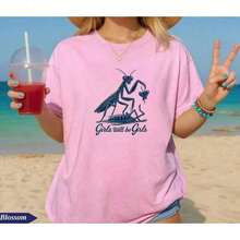 Camiseta 100% Algodón con Estampado de Mantis Religiosa, Divertida Camiseta para Mujer, Camiseta con Gráficos Retro de Naturaleza, Regalo para Damas - Ropa Unisex para Uso Diario en el Campus - Rosa - Ver 8